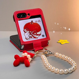 Ruby Red Z Flip Faux Leather Case with Pearl Strap
