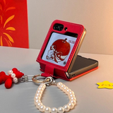 Ruby Red Z Flip Faux Leather Case with Pearl Strap