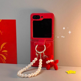 Ruby Red Z Flip Faux Leather Case with Pearl Strap