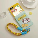Puppy Flip Case + Strap for Galaxy Z Flip – Cute Yellow-Green Design with Magnetic Hinge