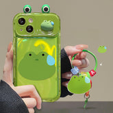 Fangcase Cute Frog Mirror Stand iPhone Case – Full-Cover Protection with Hidden Kickstand & Charm Strap