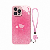 Cute Heart Design, Glossy Glass, Strap iPhone Case