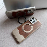 Real Walnut Wood iPhone Case with 360° Magnetic Rotating Metal Stand