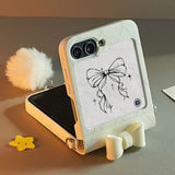 Elegant Z Flip Case with Bow, Quilted Back & Crossbody Strap