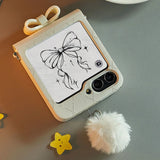 Elegant Z Flip Case with Bow, Quilted Back & Crossbody Strap