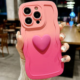 Cute Gradient 3D Heart Phone Case with Wavy Frame – Full-Cover Protection