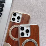 Real Walnut Wood iPhone Case with 360° Magnetic Rotating Metal Stand