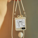 Elegant Z Flip Case with Bow, Quilted Back & Crossbody Strap