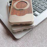 Real Walnut Wood iPhone Case with 360° Magnetic Rotating Metal Stand