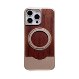 Real Walnut Wood iPhone Case with 360° Magnetic Rotating Metal Stand