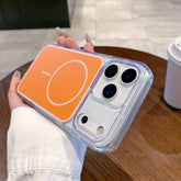 FANGCASE orange magnetic clear case for iPhone 17 Pro Max, bold slim protective cover with MagSafe compatibility.