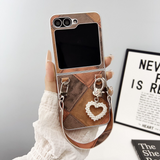 Galaxy Z Flip Pearl Heart Handle Case – Patchwork Protective Mini Bag