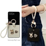 Teddy Charm Case + Pearl Wrist Strap | Croc Texture for Z Flip 3–7