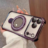 Sparkle Mirror MagSafe Case for iPhone 17 / 16 / 15 — Shockproof Airbag Corners, Glitter Ring Stand, Makeup Mirror Back Cover