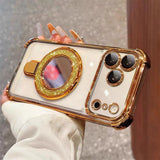 Sparkle Mirror MagSafe Case for iPhone 17 / 16 / 15 — Shockproof Airbag Corners, Glitter Ring Stand, Makeup Mirror Back Cover