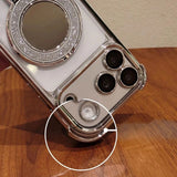 Sparkle Mirror MagSafe Case for iPhone 17 / 16 / 15 — Shockproof Airbag Corners, Glitter Ring Stand, Makeup Mirror Back Cover