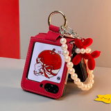 Ruby Red Z Flip Faux Leather Case with Pearl Strap