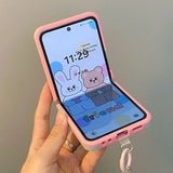 Cute Color-Block Z Flip Case with Beaded Chain | Shockproof & Giftable