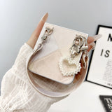Galaxy Z Flip Pearl Heart Handle Case – Patchwork Protective Mini Bag