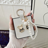Teddy Charm Case + Pearl Wrist Strap | Croc Texture for Z Flip 3–7