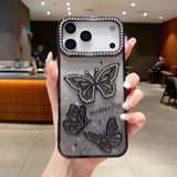 Black Butterfly iPhone 17 Series Sparkle Case – rhinestone butterfly pattern with glitter sparkle.