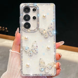 Luxury Glitter White Pearl Butterfly Case for Samsung