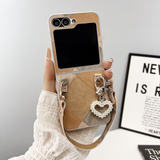 Galaxy Z Flip Pearl Heart Handle Case – Patchwork Protective Mini Bag