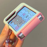 Cute Color-Block Z Flip Case with Beaded Chain | Shockproof & Giftable