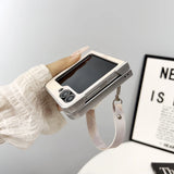 Galaxy Z Flip Pearl Heart Handle Case – Patchwork Protective Mini Bag