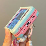 Cute Color-Block Z Flip Case with Beaded Chain | Shockproof & Giftable