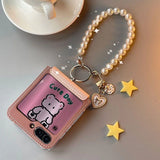 Z Flip Case with Pearl Handle and Detachable Charm – 5 Styles