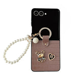 Teddy Charm Case + Pearl Wrist Strap | Croc Texture for Z Flip 3–7