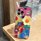 Colorful 3D Flower Grip Phone Case with Wrist & Crossbody Strap