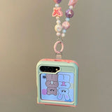 Cute Color-Block Z Flip Case with Beaded Chain | Shockproof & Giftable