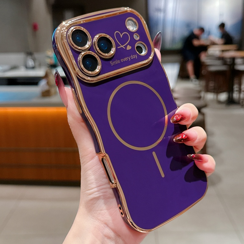 FANGCASE iPhone 17 Series Smile Every Day Magnetic Ring Wavy Case in Midnight Purple, MagSafe charging compatible.