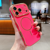 FANGCASE iPhone 17 Series Smile Every Day Magnetic Ring Wavy Case in Berry Red, glossy finish with gold trim.