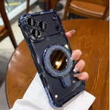 Sparkle Mirror MagSafe Case for iPhone 17 / 16 / 15 — Shockproof Airbag Corners, Glitter Ring Stand, Makeup Mirror Back Cover