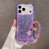 Bling Glitter iPhone Case with Crystal Wrist Strap – Shockproof Full Protection