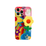 Colorful 3D Flower Grip Phone Case with Wrist & Crossbody Strap