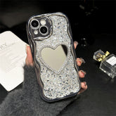 Fangcase Sparkle Mirror Phone Case with Heart/Square Mirror, Glitter Back Electroplated Frame