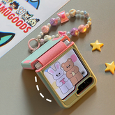 Cute Color-Block Z Flip Case with Beaded Chain | Shockproof & Giftable