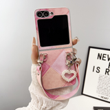 Galaxy Z Flip Pearl Heart Handle Case – Patchwork Protective Mini Bag