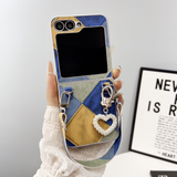 Galaxy Z Flip Pearl Heart Handle Case – Patchwork Protective Mini Bag