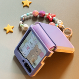Cute Color-Block Z Flip Case with Beaded Chain | Shockproof & Giftable