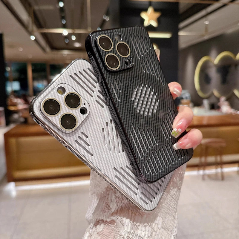 MagSafe iPhone Case with Carbon Fiber Texture & Cooling Vents – Slim PC Shell