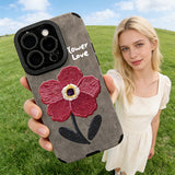 Floral Suede Phone Case with Raised Camera Protection – Cute Full-Cover Case for Women