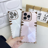 Electroplated Square iPhone Case with CD Texture and Crystal Bezel