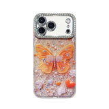 Rhinestone Orange Butterfly iPhone 17 Pro Max Case Heart-Shaped iPhone 16 Full-Cover Sparkling Case