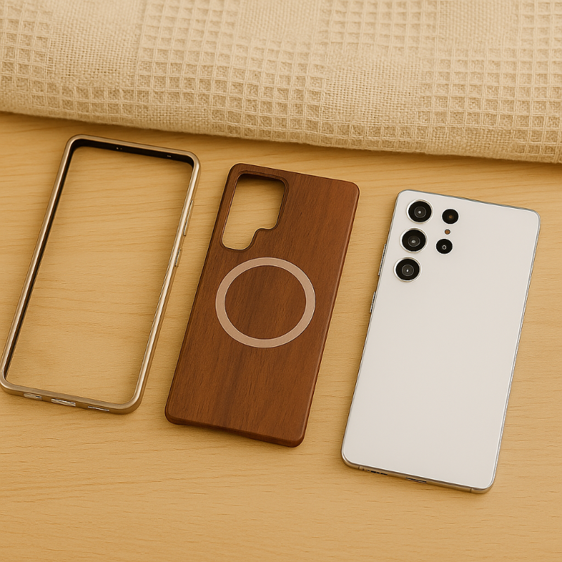 Eco Walnut Wood Samsung Case with MagSafe Ring & Metal Frame