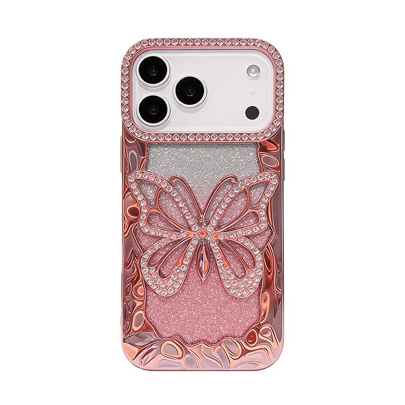Rhinestone Butterfly Glitter Phone Case for iPhone 15–17 Series – Full Protection TPU Cover for Women